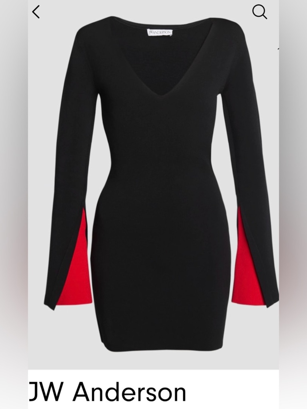 JW ANDERSON Black Mini Dress with Red Sleeve Inset